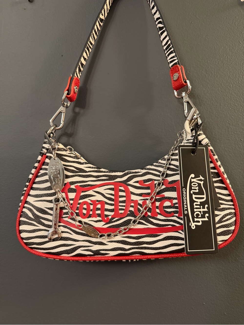 Von Dutch Zebra Mini Shoulder Bag in Black, White & Red